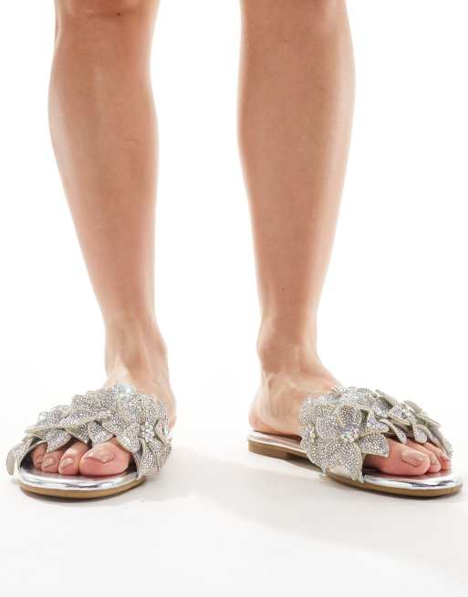 Azalea Wang - Paislee - Sandalen met versierde bloemen in zilver, 4 van 4