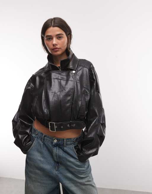 Azalea Wang Papoose kort bikerjacka i svart PU, 3 av 4