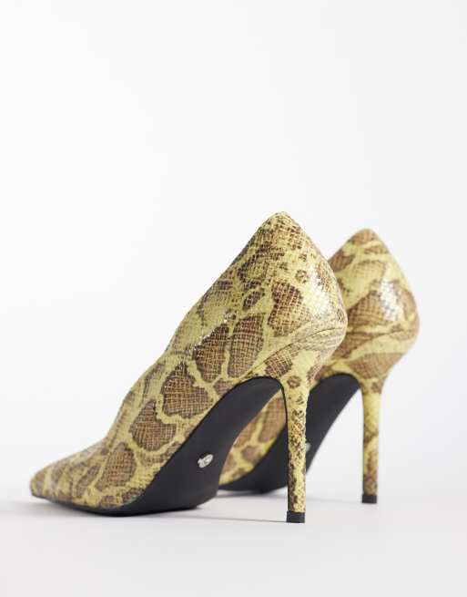 Azalea Wang Patricc high vamp heeled shoes in yellow snake, 3 of 4