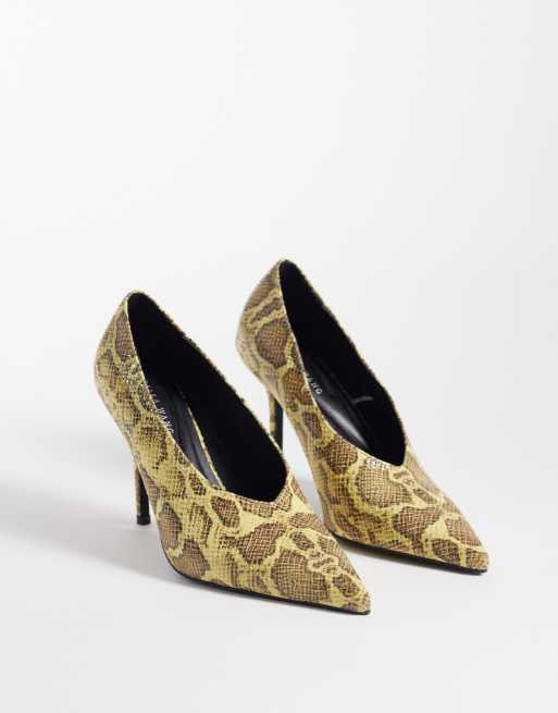 Azalea Wang Patricc high vamp heeled shoes in yellow snake, 4 of 4