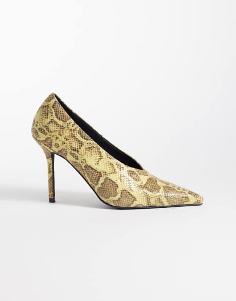 Azalea Wang - Patricc - Schoenen met hoge hak en slangenprint in geel - view 1