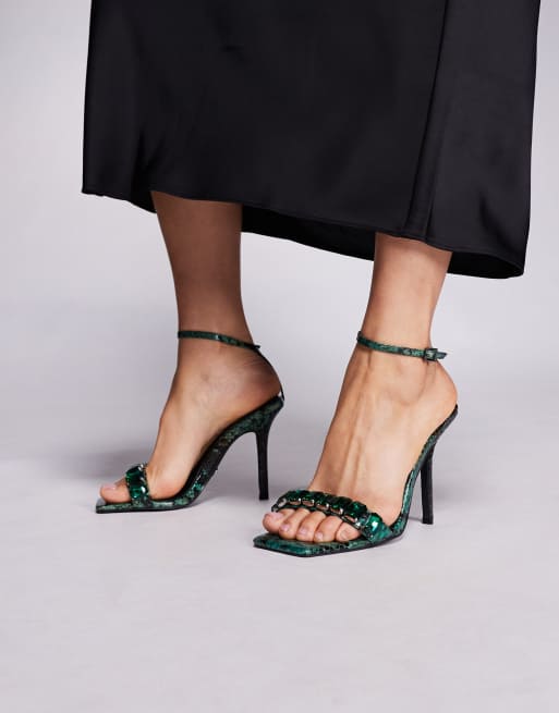 Azalea Wang Periis embellished detail high heels in green snake, 3 of 4
