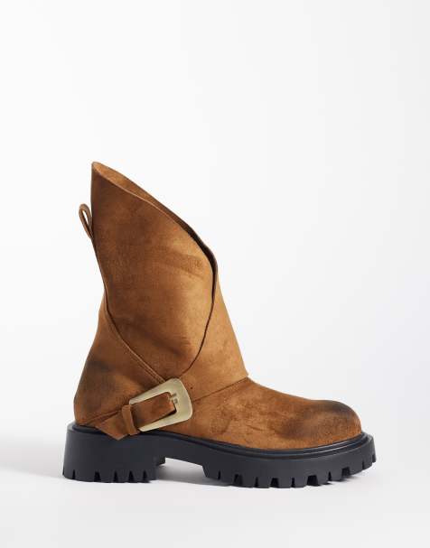 Azalea Wang Phrixus mid-ankle boots with gold buckle in brown - view 1