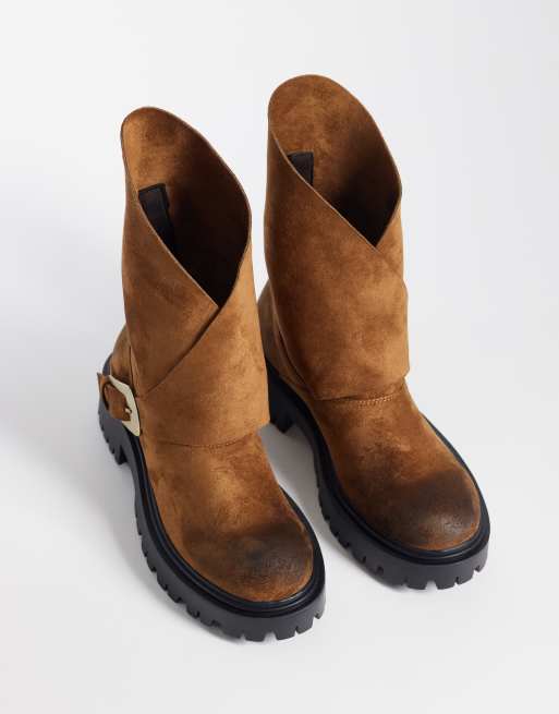 Azalea Wang Phrixus mid ankle boots with gold buckle in brown , 2 of 4