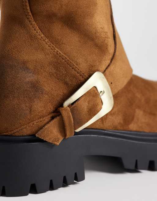 Azalea Wang Phrixus mid ankle boots with gold buckle in brown , 3 of 4