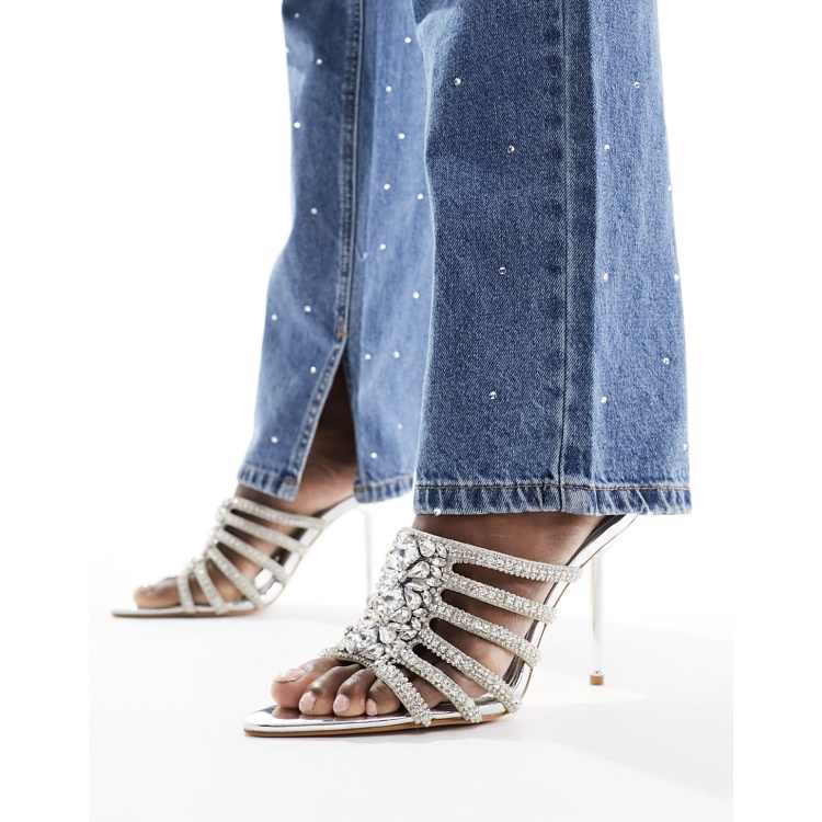 Azalea Wang Prancer caged embellished high heeled mules in