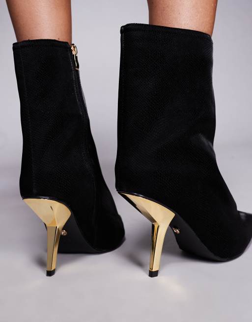 Azalea Wang - Quinney - Bottines à talon doré en suédine - Noir, 4 de 4