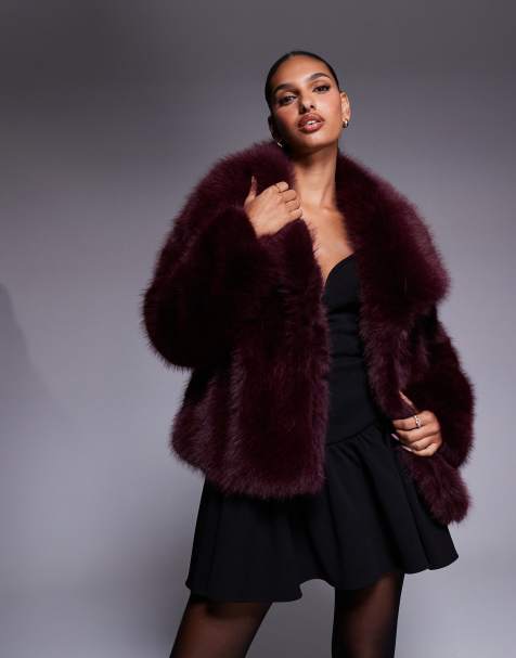 Azalea Wang Regina faux fur coat in burgundy - view 1