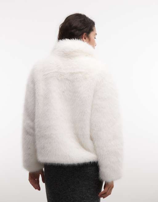 Azalea Wang Regina płaszcz z faux-fur w kolorze off white, 3 z 4