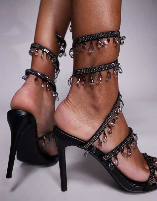 Azalea Wang - Reiko - Sandali con tacco neri e argento con decorazioni a spirale, 3 di 4