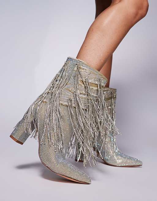Azalea Wang Relentless embellished fringe heeled ankle boots Azalea Wang Relentless embellished fringe heeled ankle boots