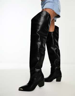 Azalea Wang Ria over the knee western boots in black - ASOS Price Checker