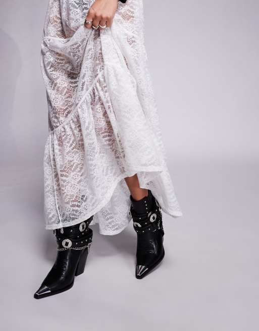 Azalea Wang Riggins buckle chunky ankle western boot in black, 2 of 4