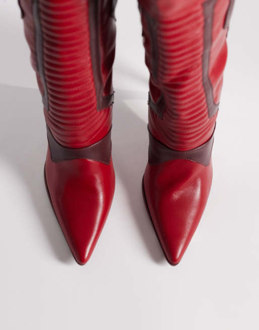 Azalea Wang Rodrigo high heel knee boot in red, 2 of 4
