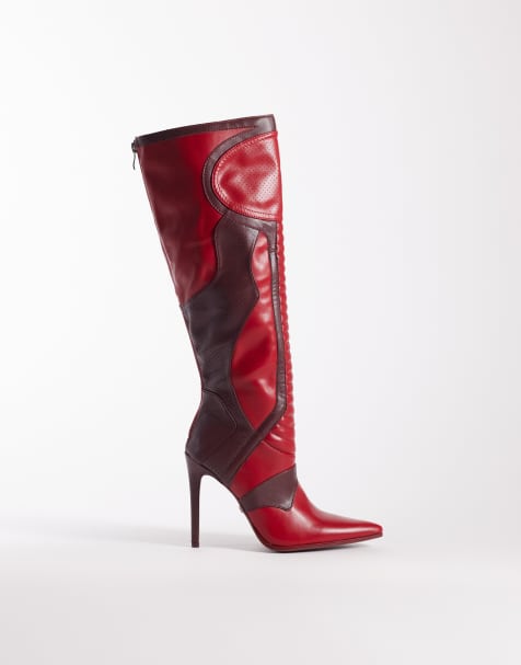 Azalea Wang Rodrigo high heel knee boots in red - view 1