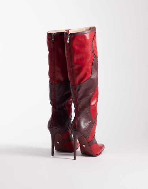 Azalea Wang Rodrigo high heel knee boots in red, 3 of 4