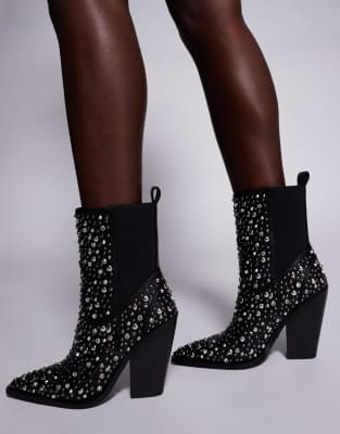 Azalea Wang Rohini Studded Western Boots In Black