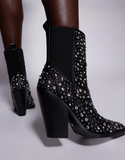 Azalea Wang – Rohini – Westernstiefel in Schwarz mit Nieten besetzt, 4 von 4