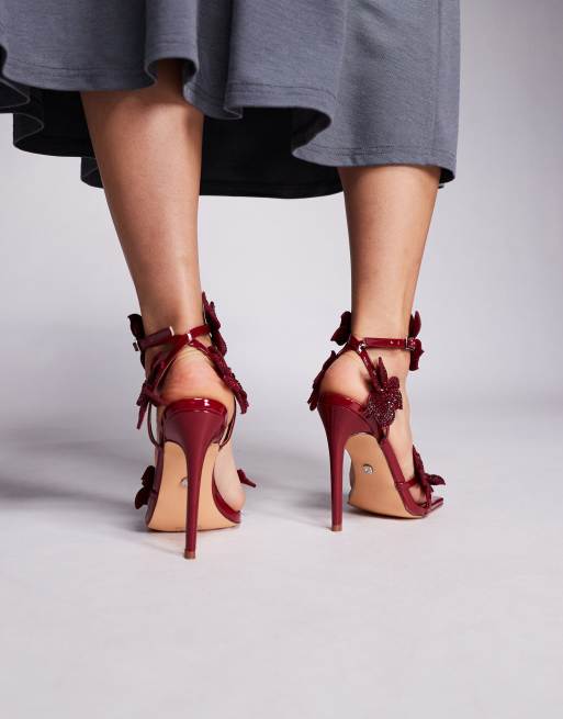 Azalea Wang Romi high heeled sandal with embellished flowers in cherry, 2 of 4