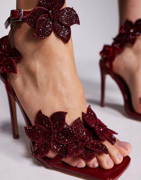 Azalea Wang - Romi - Sandales à talon haut et fleurs ornementées - Cerise - view 1