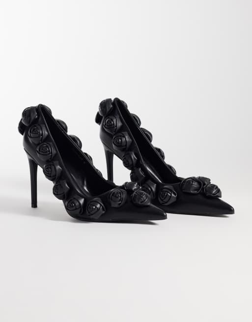 Azalea Wang Rosina heeled shoes with rosettes in black, 2 of 4