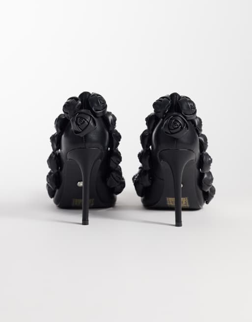 Azalea Wang Rosina heeled shoes with rosettes in black, 4 of 4