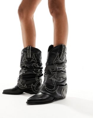  Rune studded foldover western boot 