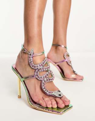 Azalea Wang Cobra snake heeled sandals in multi - ASOS Price Checker