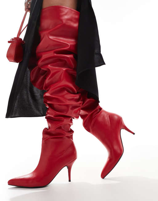 Azalea Wang - Seira - Over-de-knie-laarzen met rimpeleffect in rood, 4 van 4
