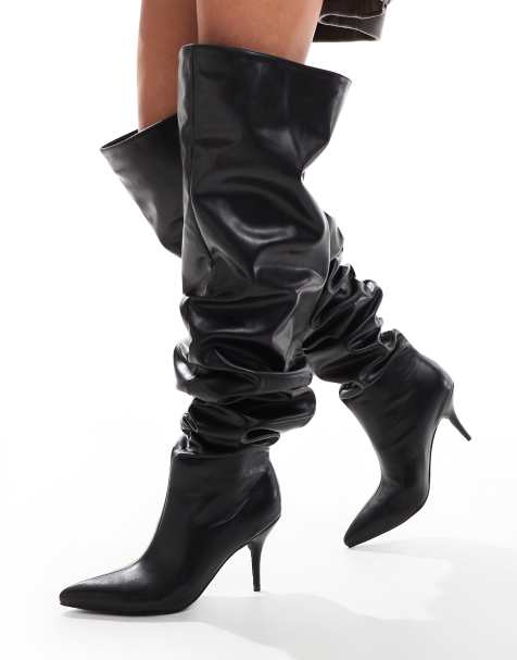 Azalea Wang Seira ruched over the knee boots in black - view 1
