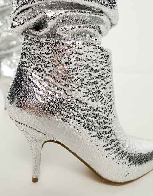 Azalea Wang Seira ruched over-the-knee boots in silver | ASOS