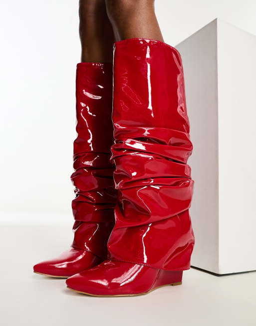 Red Patent Knee High Boot, Shoes