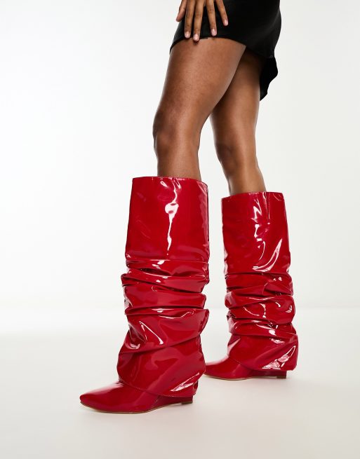 AZALEA WANG GHOSTED FLATFORM CHELSEA BOOT IN RED