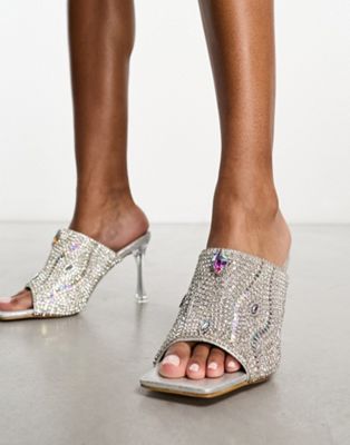 Azalea Wang Songstress embellished mid heel sandal in silver - ASOS Price Checker