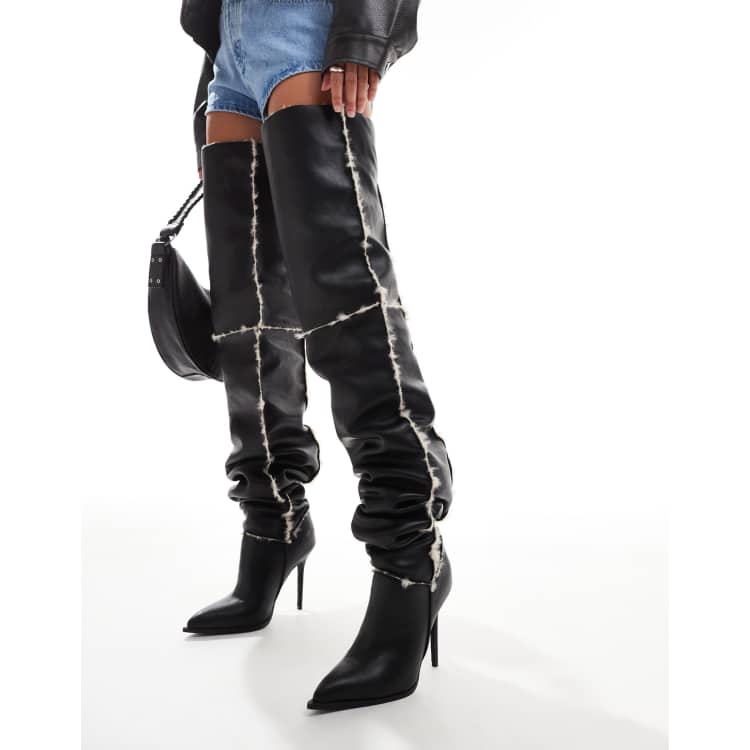 【WOOHWA】ALUE MIDDLE BOOTS BADURA ELENA natural leather overknee boots with studs