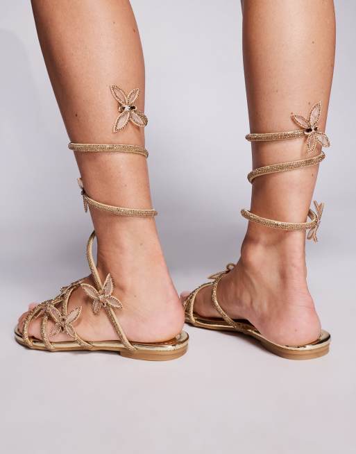 Azalea Wang spiral embellished butterfly flat sandals in gold