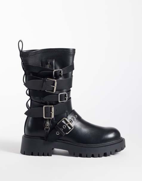Azalea Wang Spridy mid-ankle biker boots with buckles in black - view 1
