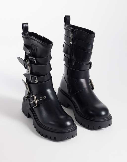 Azalea Wang Spridy mid ankle biker boots with buckles in black, 2 of 4