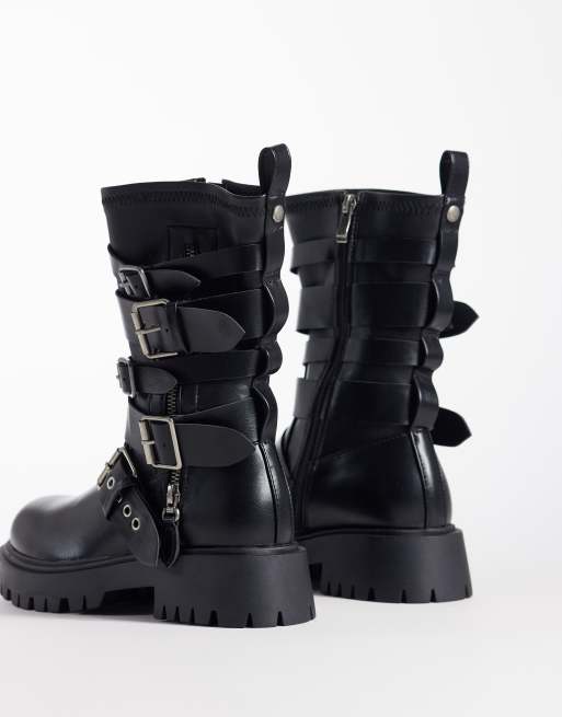Azalea Wang Spridy mid ankle biker boots with buckles in black, 3 of 4