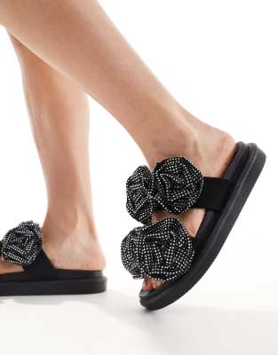 Azalea Wang Stillwater Embellished Rosette Sandals In Black