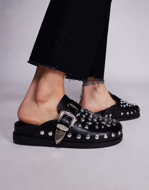 Azalea Wang studded western mules in black - view 1