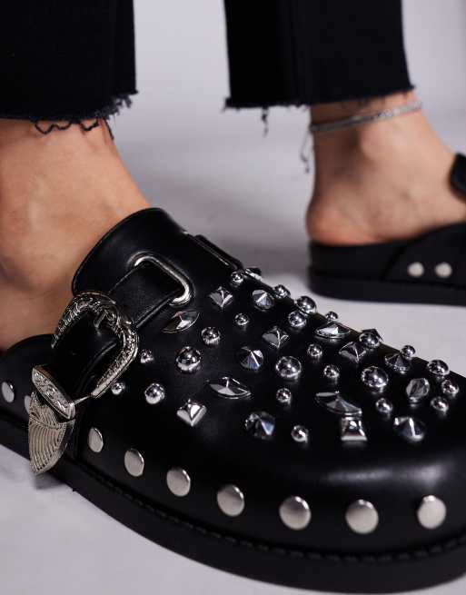 Azalea Wang studded western mules in black