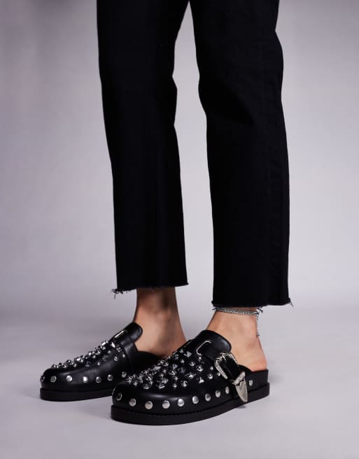 Azalea Wang studded western mules in black