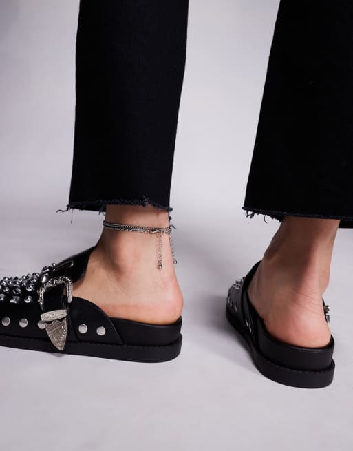 Azalea Wang studded western mules in black