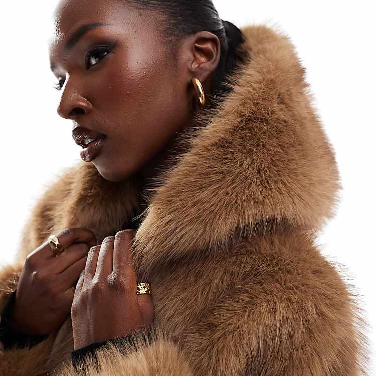 AZALEA WANG Sugar cropped faux fur coat with hood in tan | ASOS AZALEA WANG Sugar cropped faux fur coat with hood in tan | ASOS