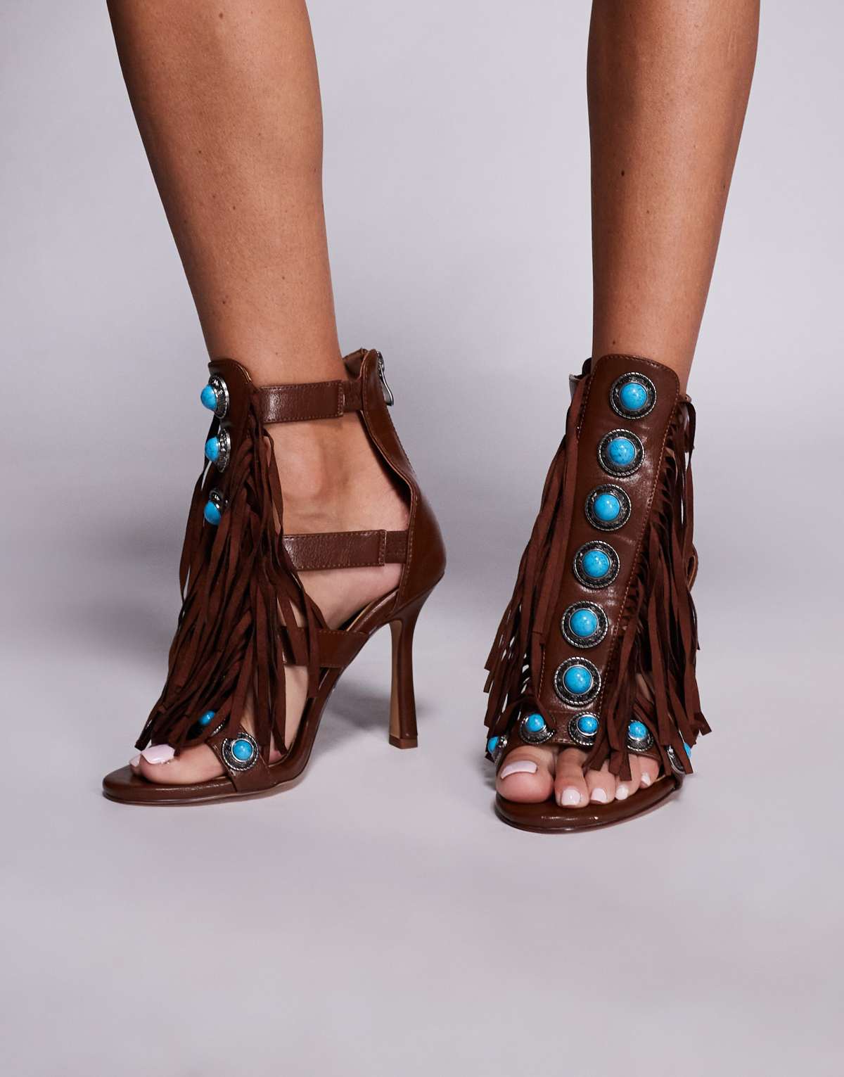 Azalea Wang Sumac embellished tassel sandal in brown