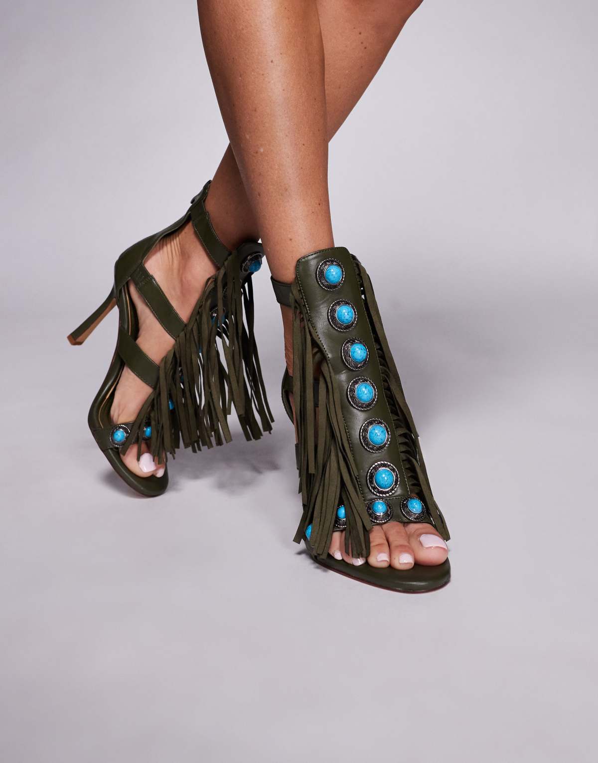 Azalea Wang Sumac embellished tassel sandal in green