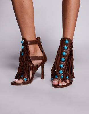 Sumac embellished tassel sandals in brown