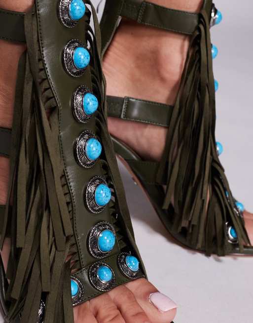 Azalea Wang - Sumac - Sandalen met versiering en kwastjes in groen, 3 van 4