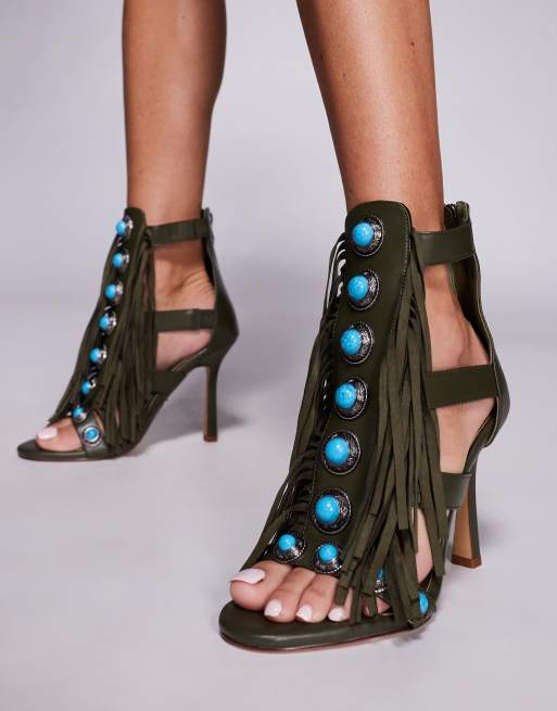 Azalea Wang - Sumac - Sandalen met versiering en kwastjes in groen, 4 van 4